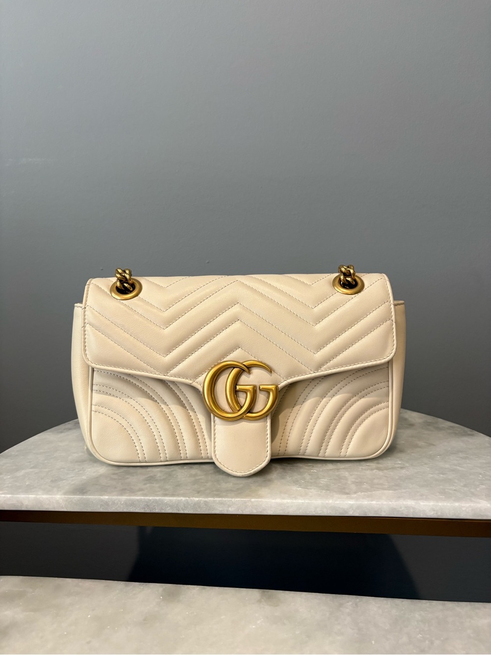 Gucci GG marmont cream leather handbag size small